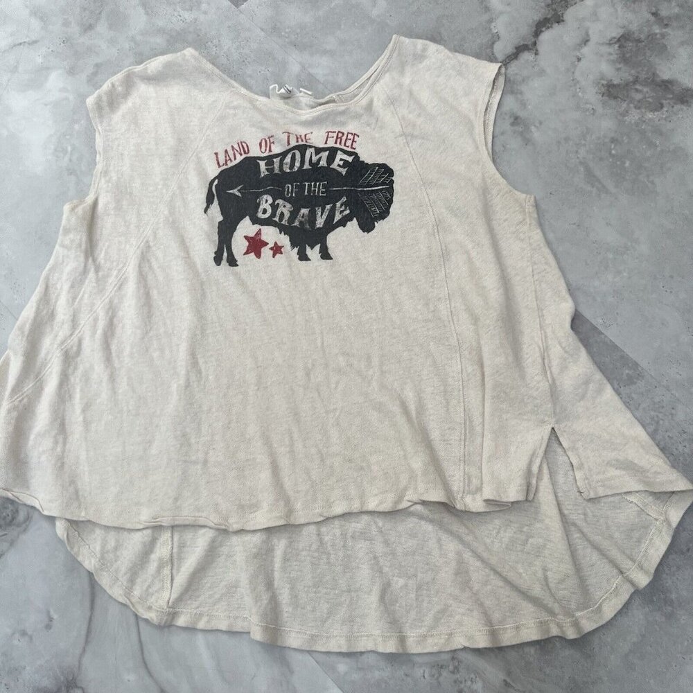 White Crow Women's Buffalo Beige Size‎ Small S Home Of The Brave Live Free Linen